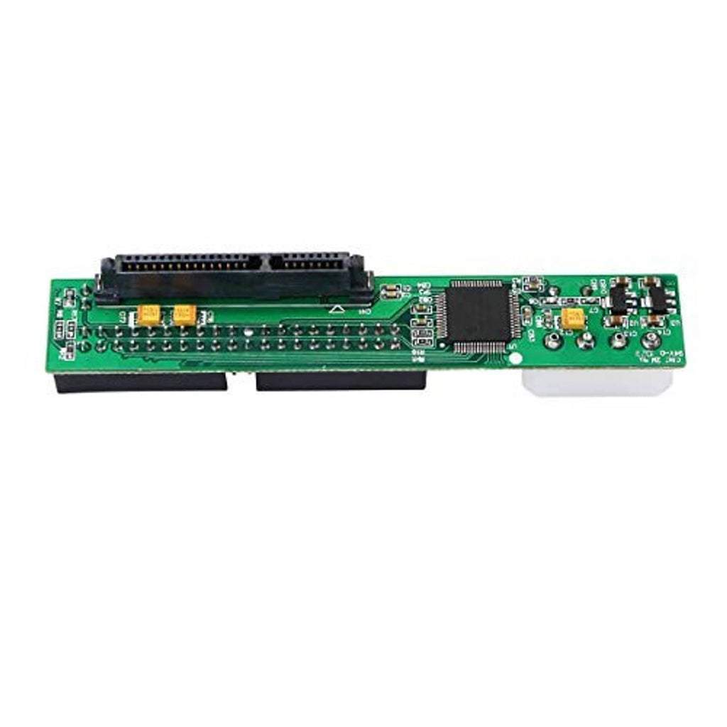 SATA to 40-pin IDE adapter board with visible chip and black 40-pin connector