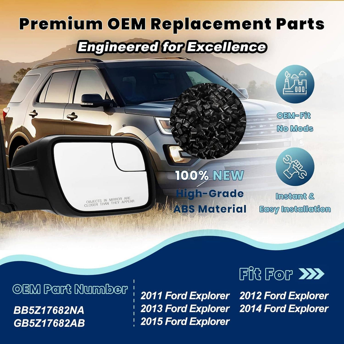 Right side OEM-style mirror with clear glass and black textured housing