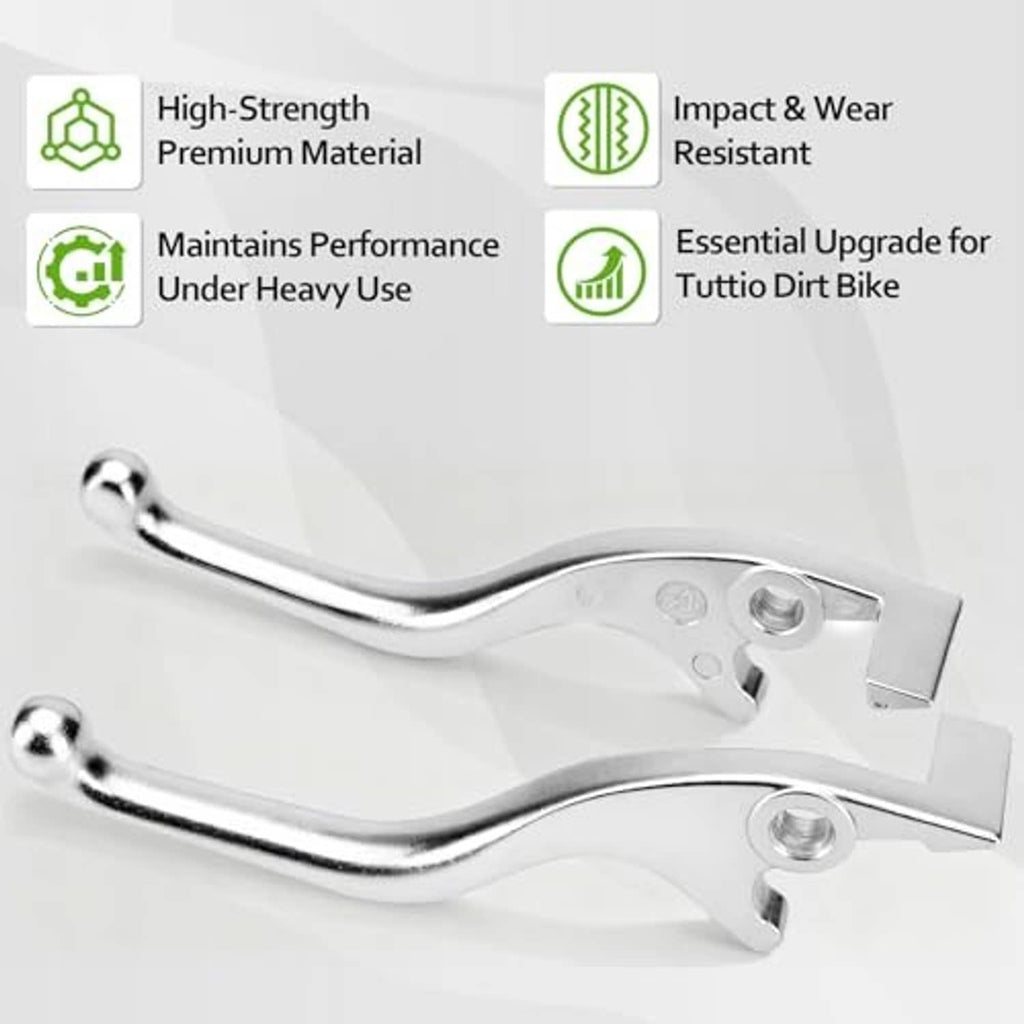 Close-up of two chrome lever handbrakes with mounting holes and pads