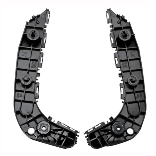 Pair of black plastic front bumper bracket retainers, left and right with mounting tabs
