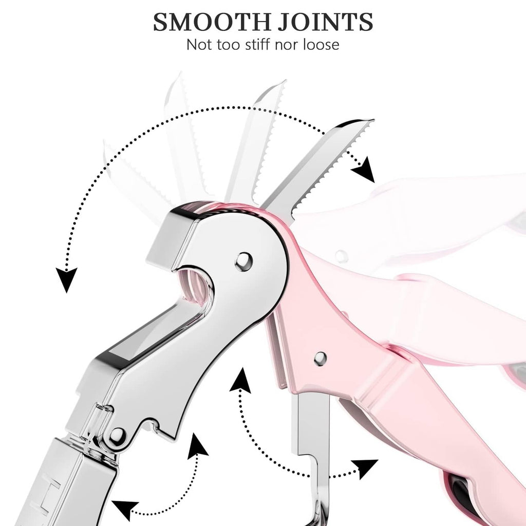 Pink and silver waiter corkscrew key with smooth joints for easy lever action