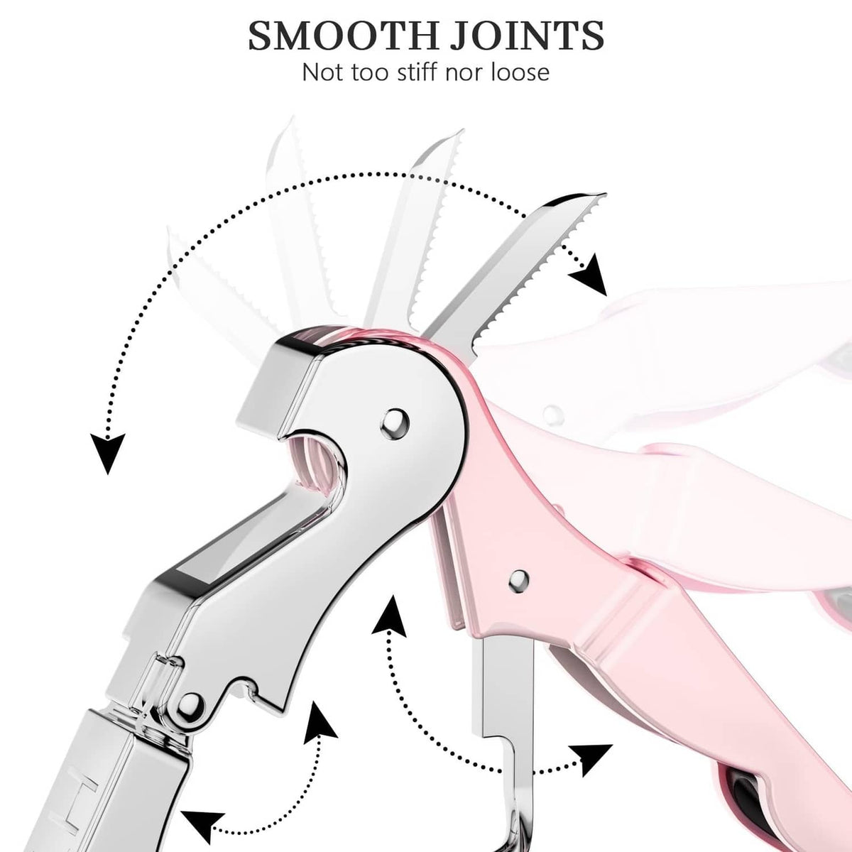 Pink and silver waiter corkscrew key with smooth joints for easy lever action