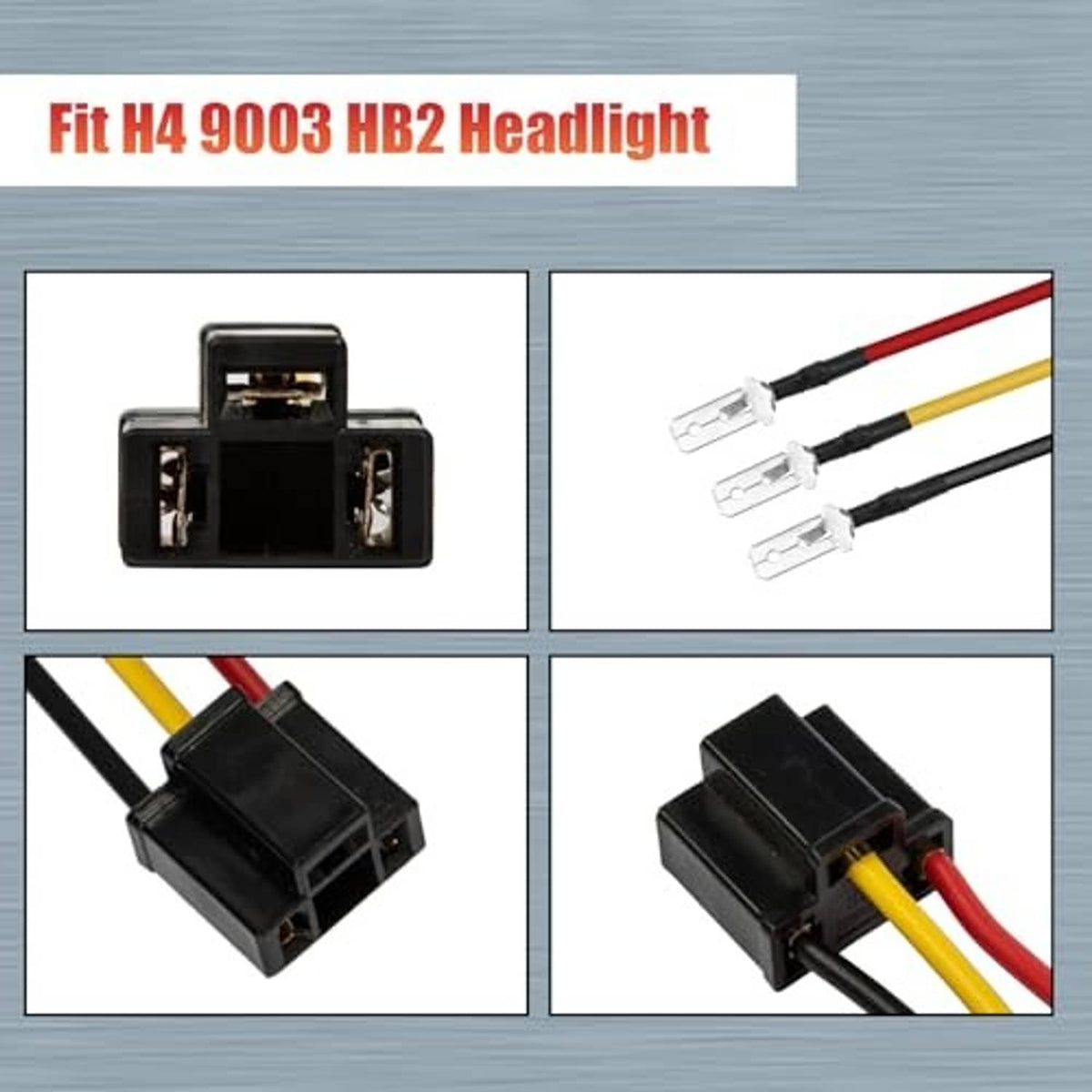 LED headlight wiring adapter harness for H4 9003, black connector with red and yellow leads