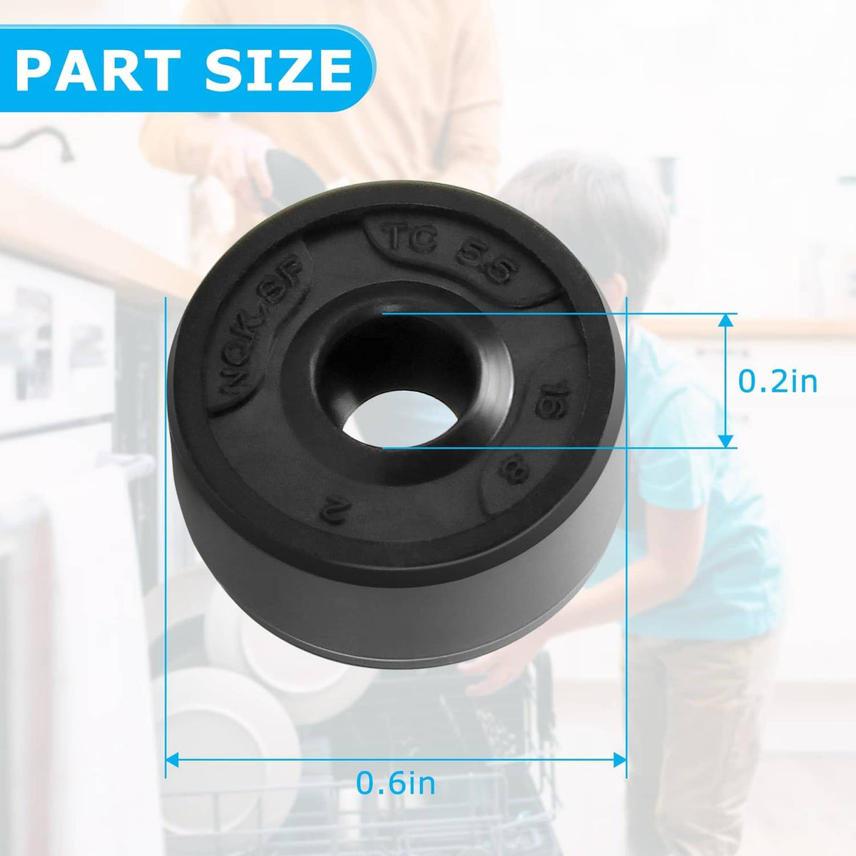 Black diverter valve seal with center opening, round rubber grommet