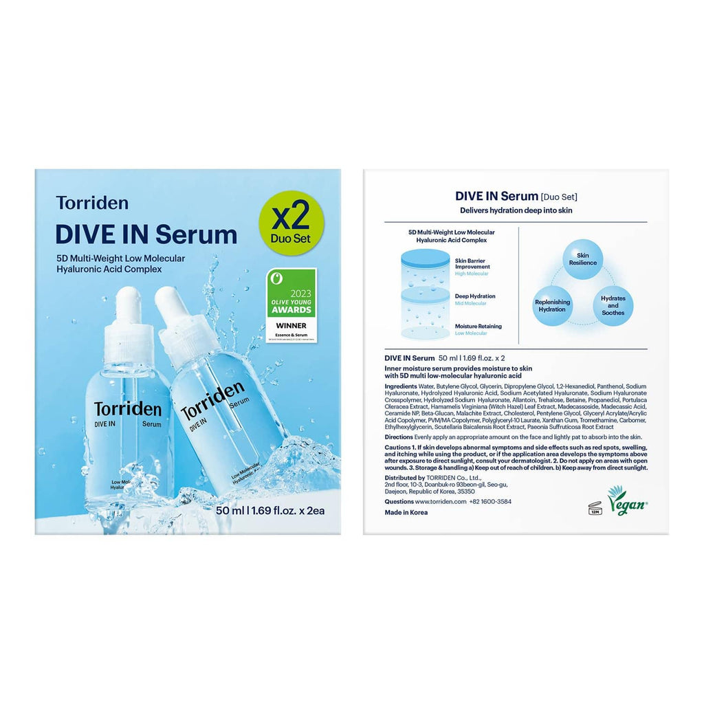 DIVE IN serum duo set box and product information label