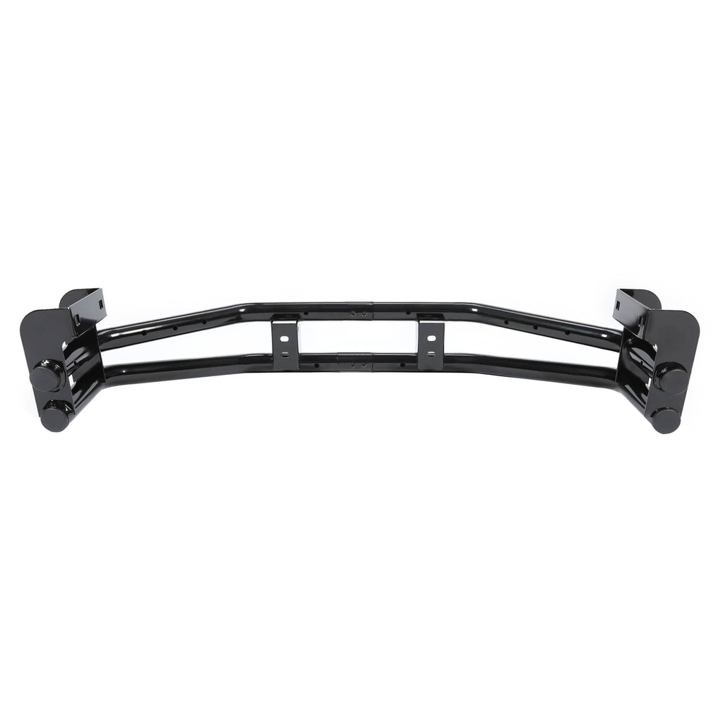 Zero-turn mower rear bumper bar and hitch kit, curved black steel frame with mounts