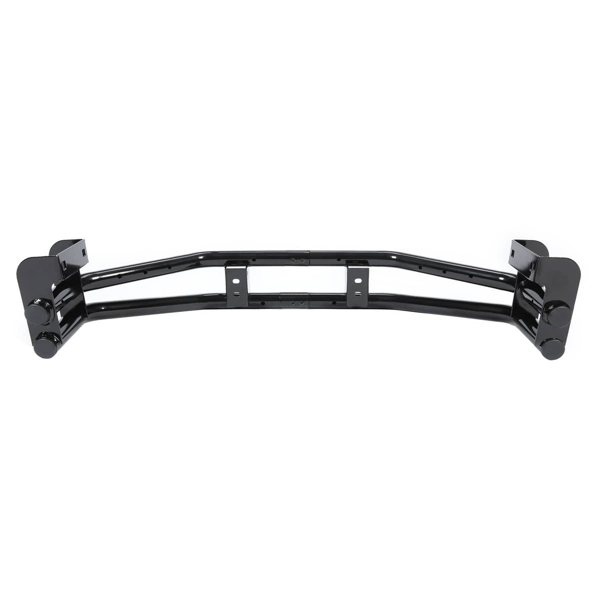 Zero-turn mower rear bumper bar and hitch kit, curved black steel frame with mounts