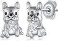 925 sterling silver French bulldog stud earrings with clear crystal heart charm