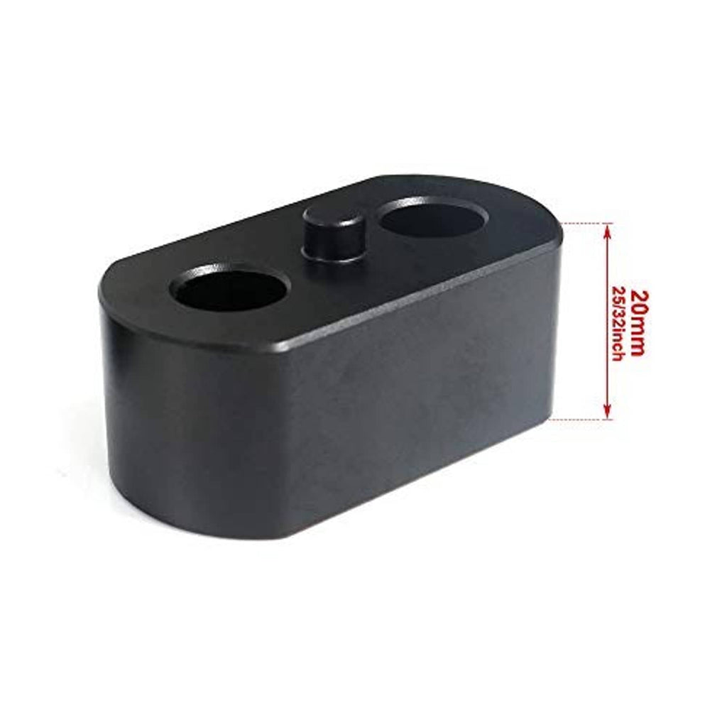 Black motorcycle handlebar riser block with two top holes and center pin