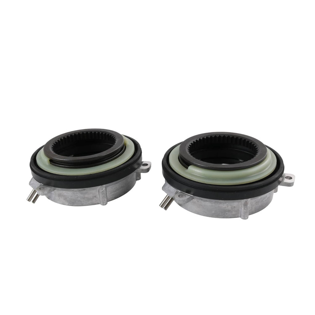 Two 4WD locking hub axle actuators with black rubber seals and silver metal bodies