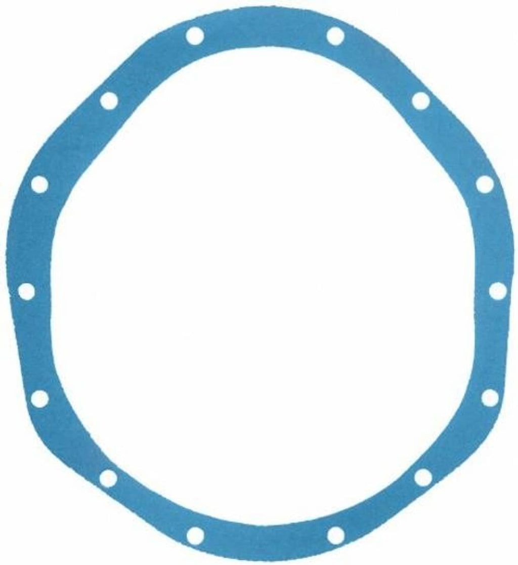 Close-up of blue circular gasket with outer-edge bolt holes