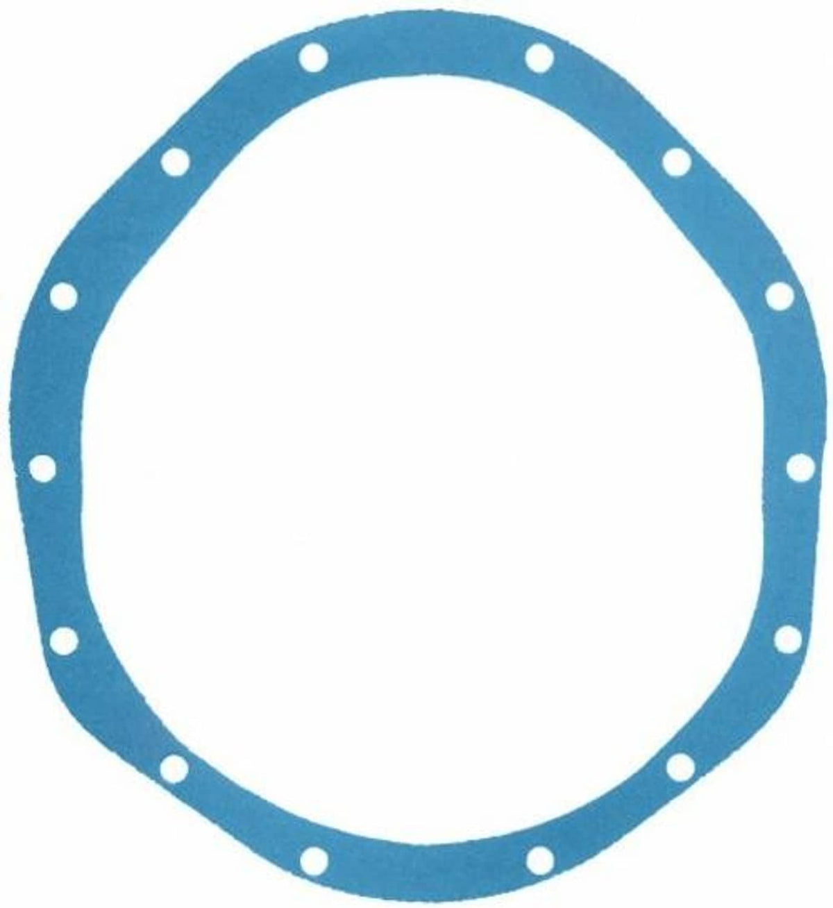 Close-up of blue circular gasket with outer-edge bolt holes