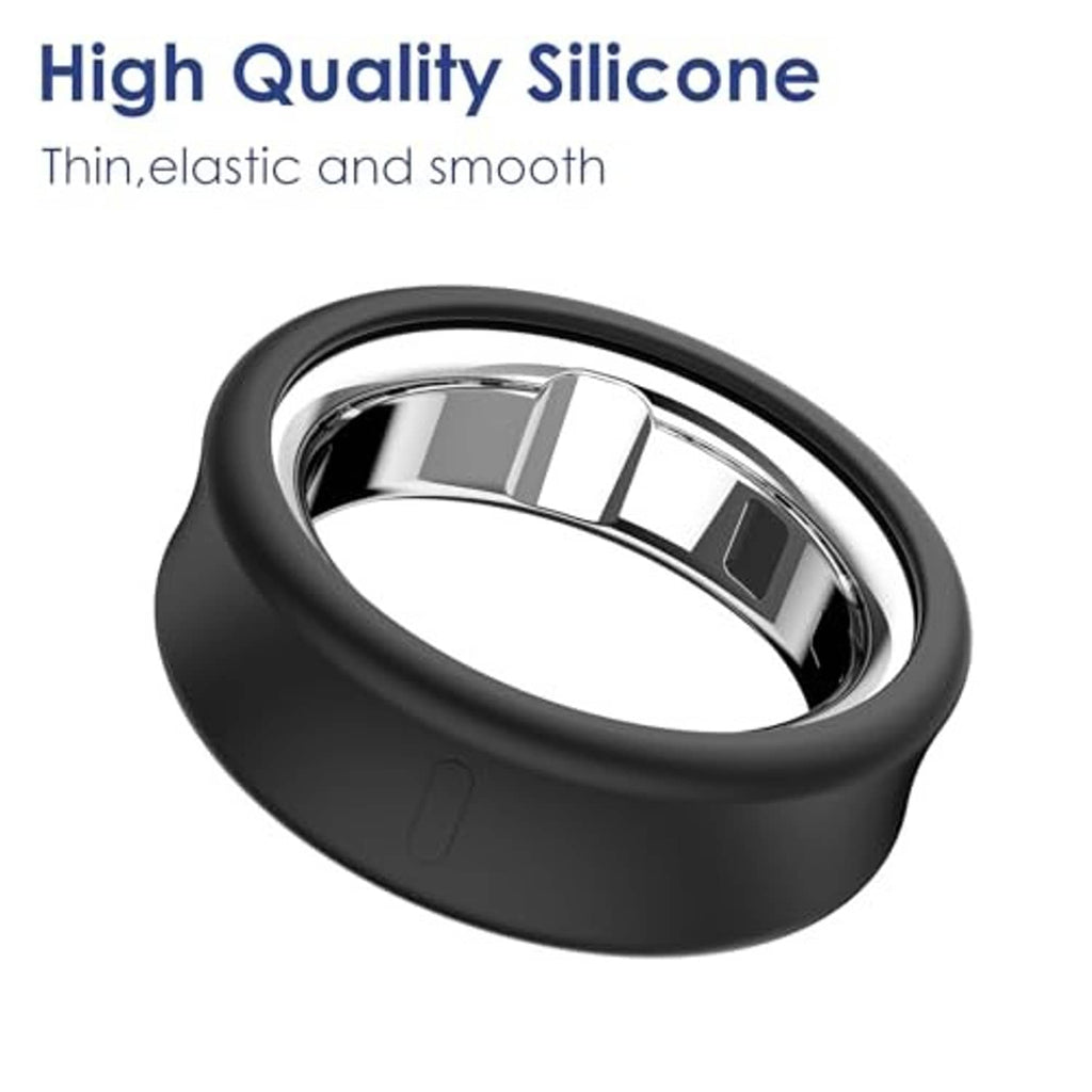 Black silicone ring cover with shiny metal interior band