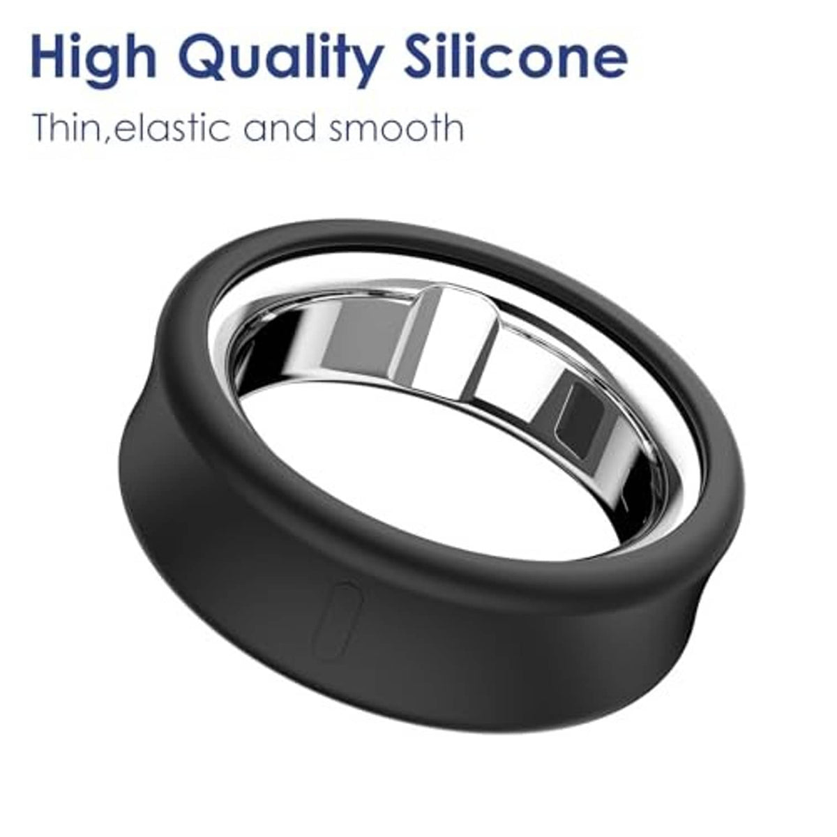 Black silicone ring cover with shiny metal interior band