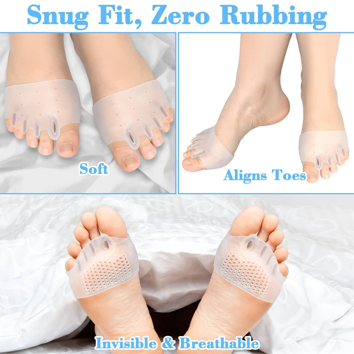 Breathable silicone toe spacers, clear toe bands with flexible loop dividers