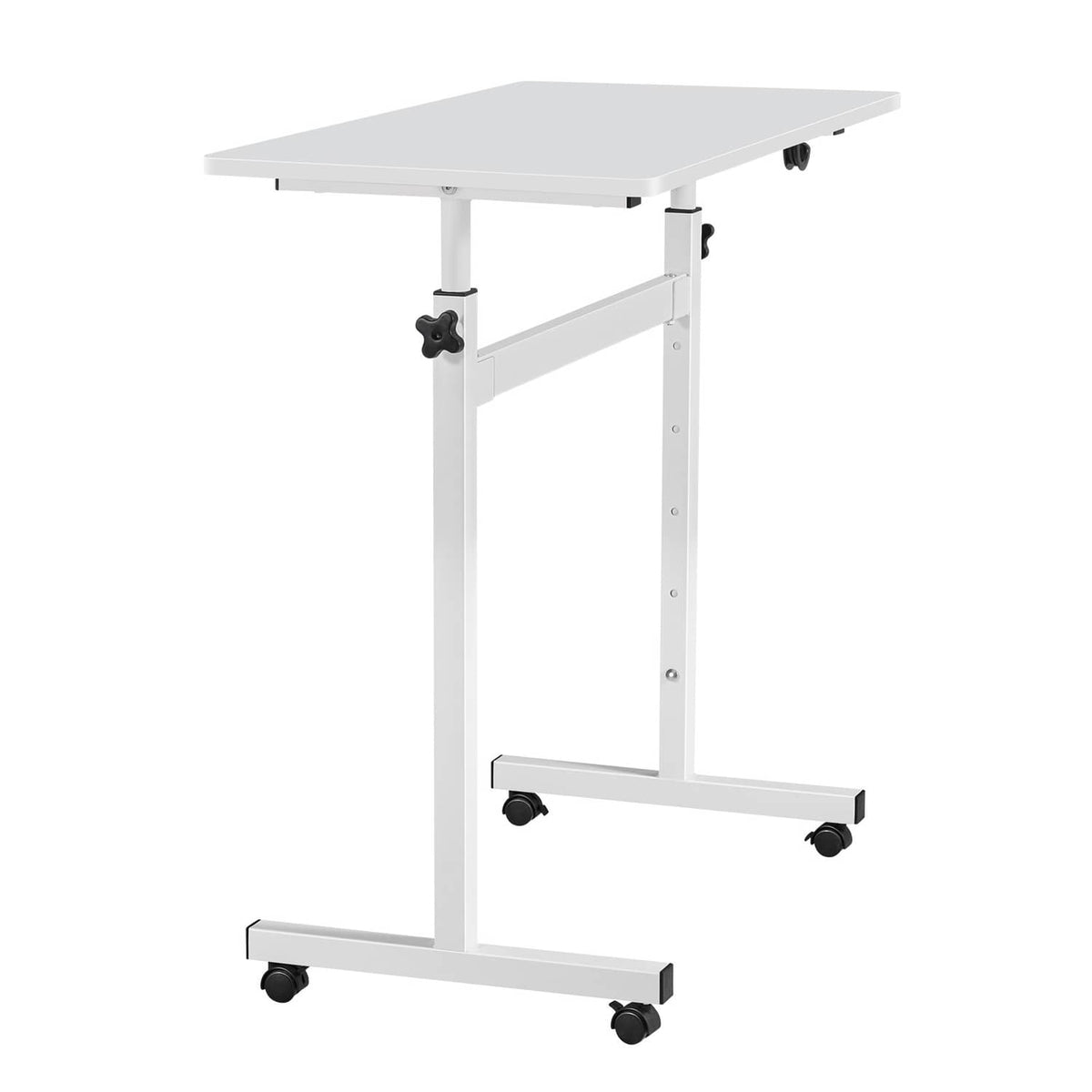 Uimoso adjustable height standing desk side view with height frame and caster wheels