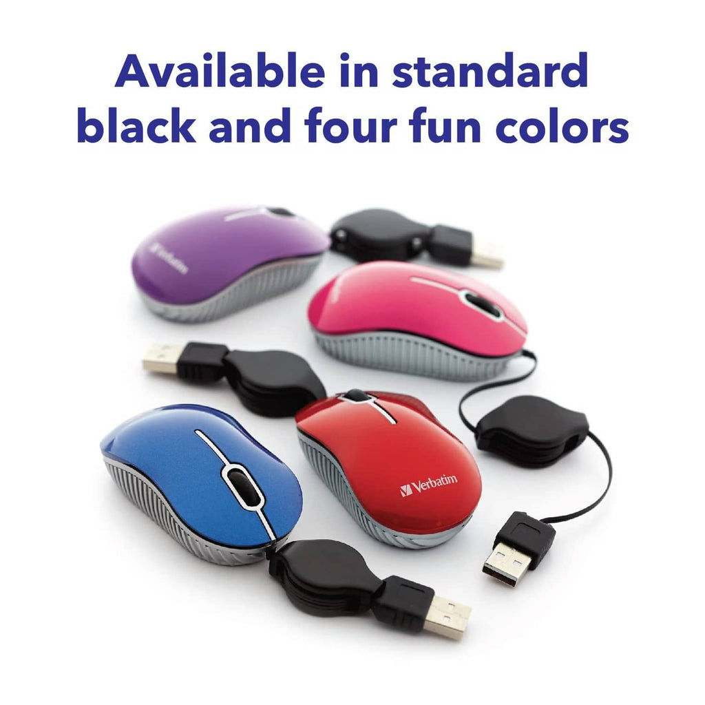Mini wired optical USB mouse shown in multiple color options