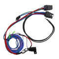 Marine wiring cable harness with multi-pin connectors and color-coded wires, coiled cable
