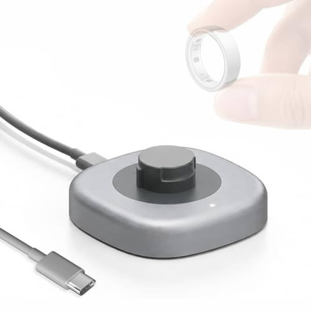 Dark gray charging dock base with central contact and connected charging cable