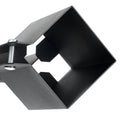 Metal ground spike fence post anchor with square mounting bracket, dark gray.
