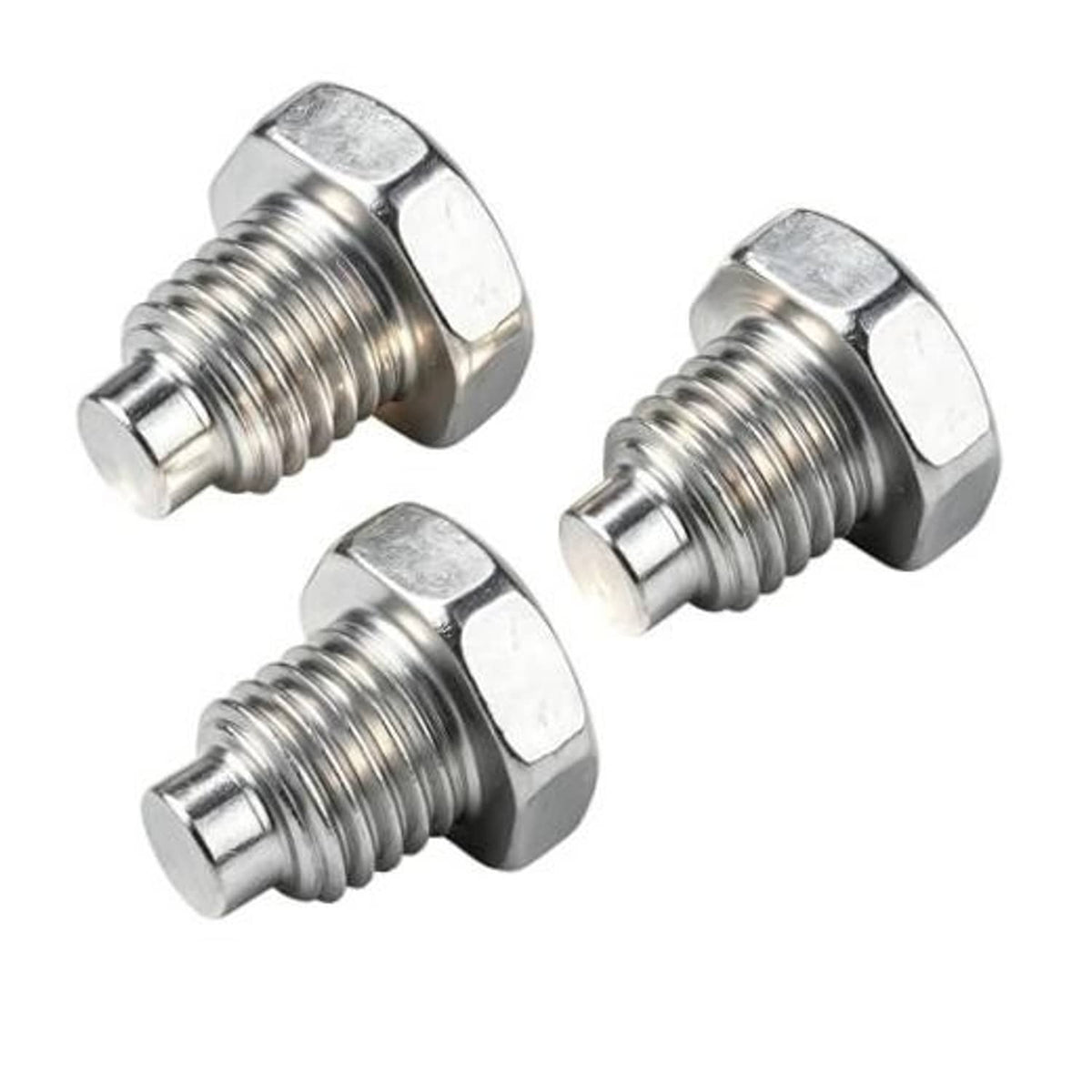 Set of 3 silver hex-head threaded bolts with washer-style base for floor jack handles