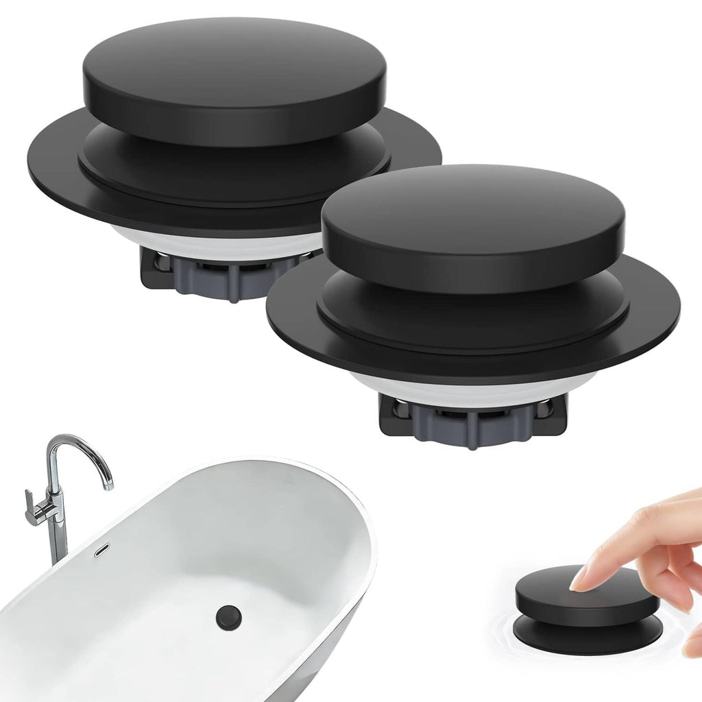 Matte black bathtub drain stopper with pop-up caps, two-pack set