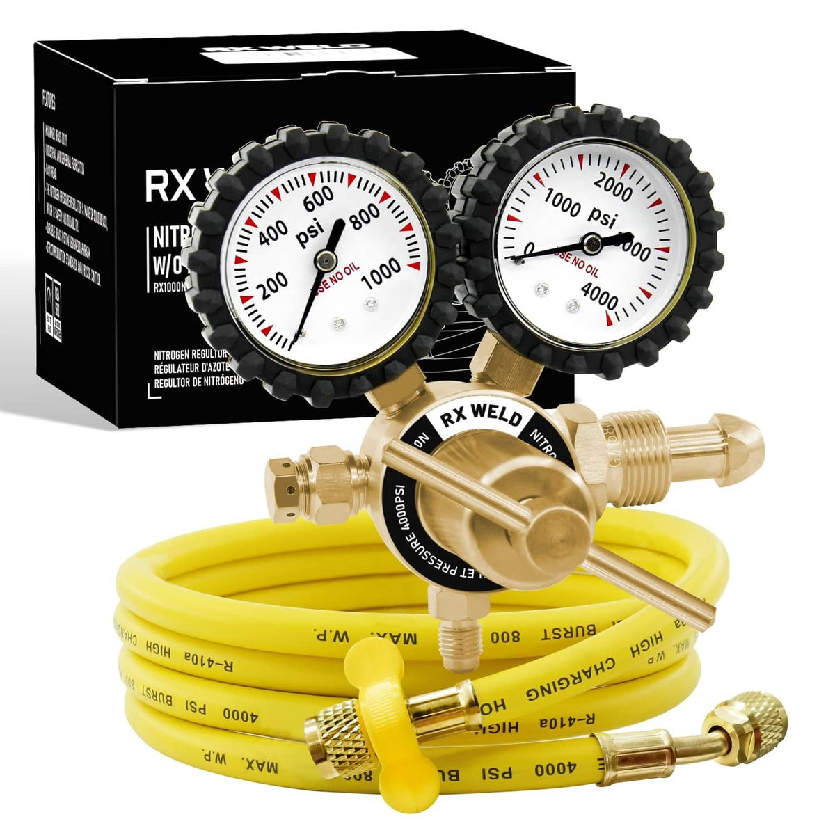 Nitrogen regulator with dual PSI gauges and brass body, CGA580 inlet
