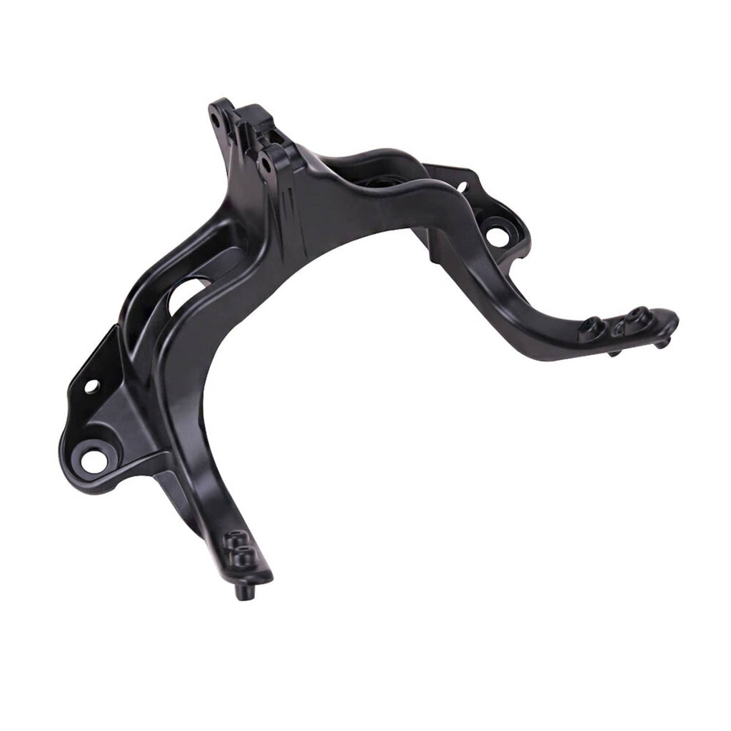 Black upper fairing stay bracket with curved arms and bolt mounting holes