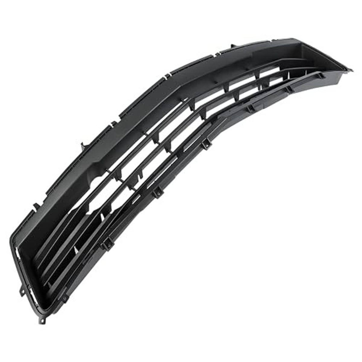 Black grille housing/trim with slanted fin-like bars and mounting points