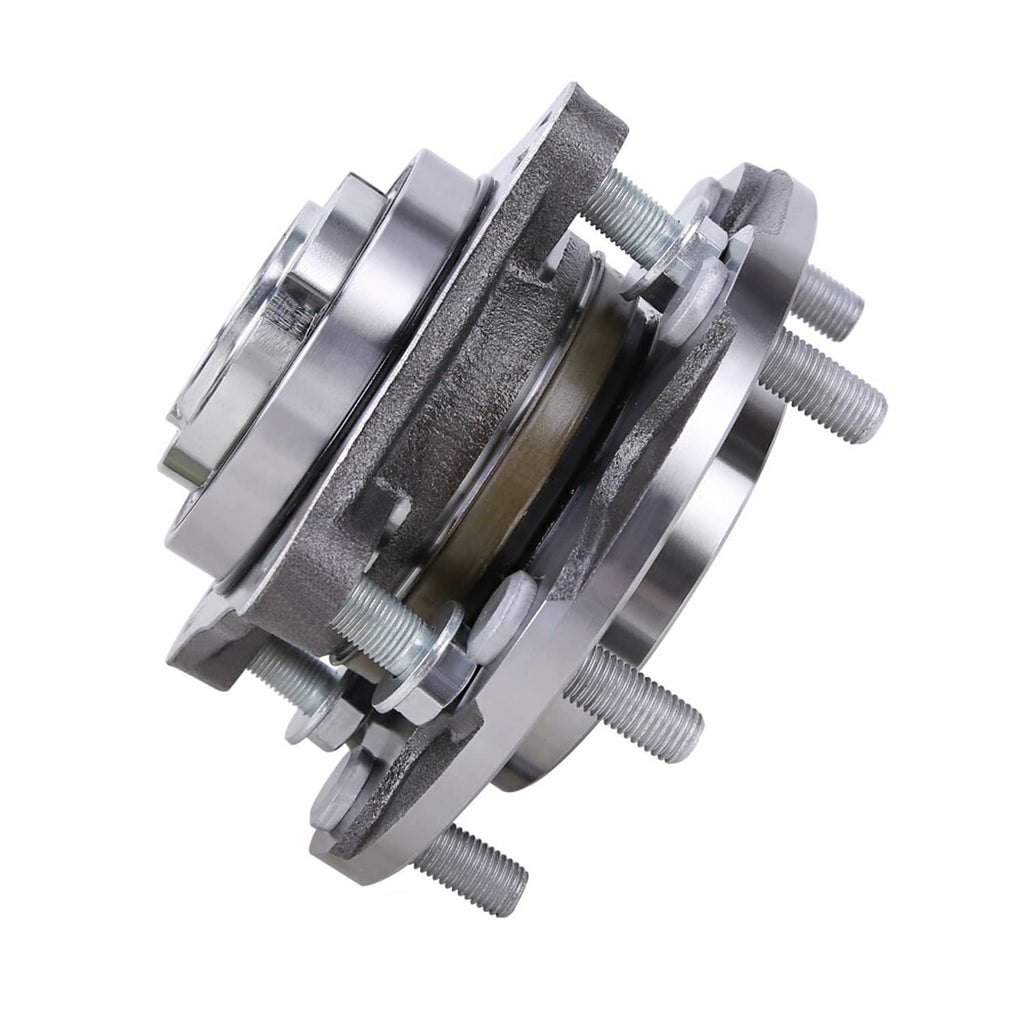 Front wheel bearing and hub assembly with wheel studs and machined metal hub surfaces