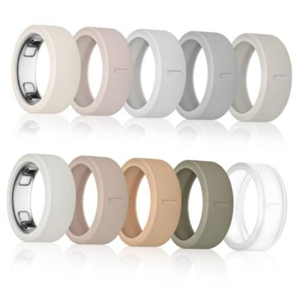 10-pack silicone ring covers in beige, taupe, and gray tones