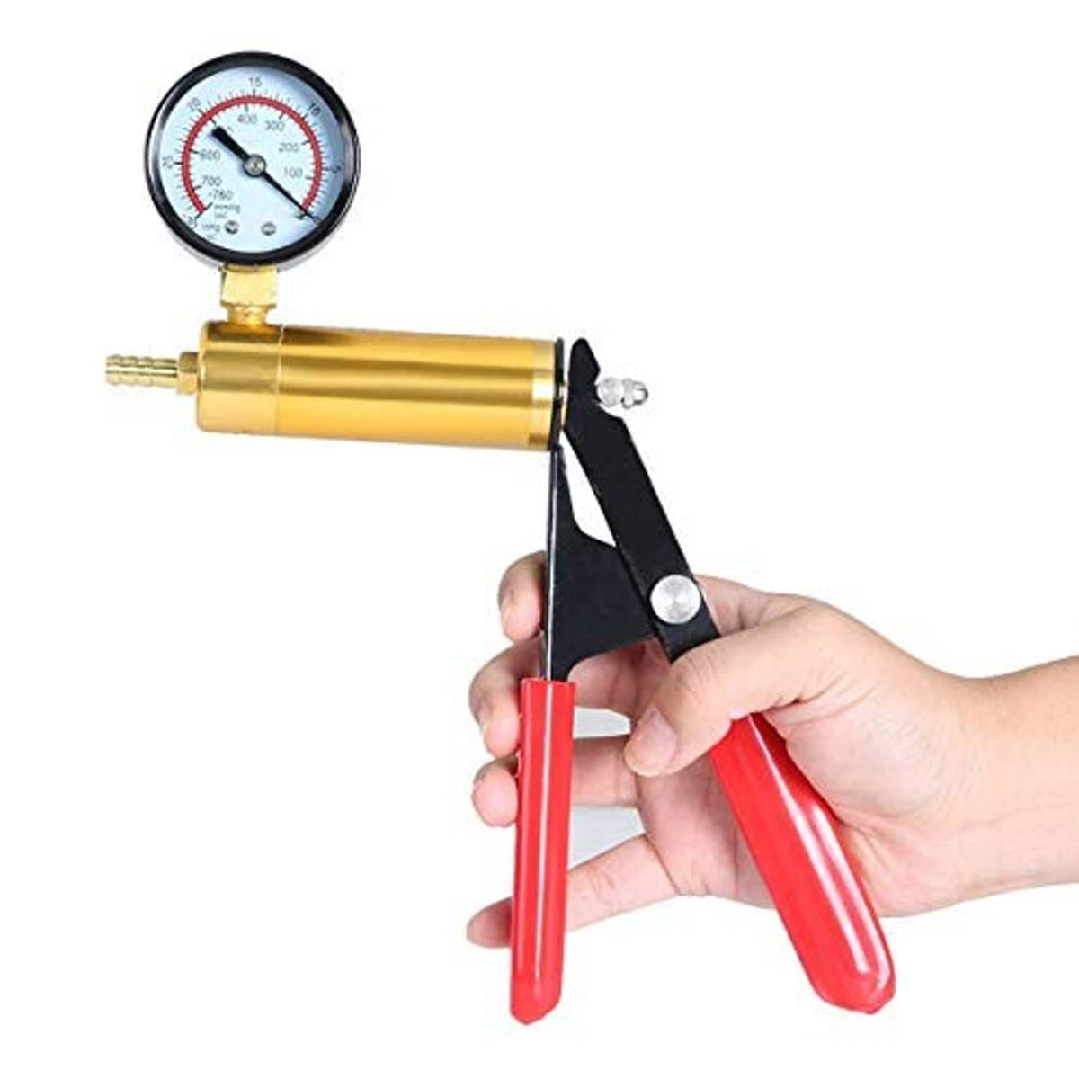 Vacuum pump tester tool with pressure gauge held by hand