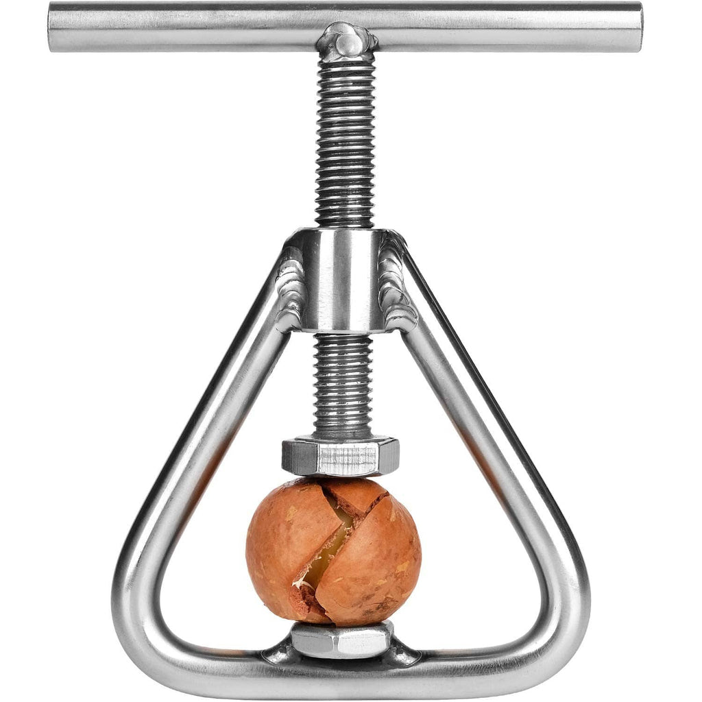 Stainless steel nut cracker with U-shaped jaws and threaded press screw