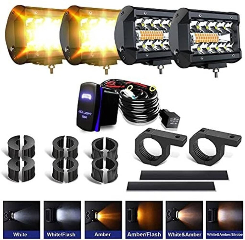 Black LED pod light kit with two pod units, controller box, clamps, and mounting accessories