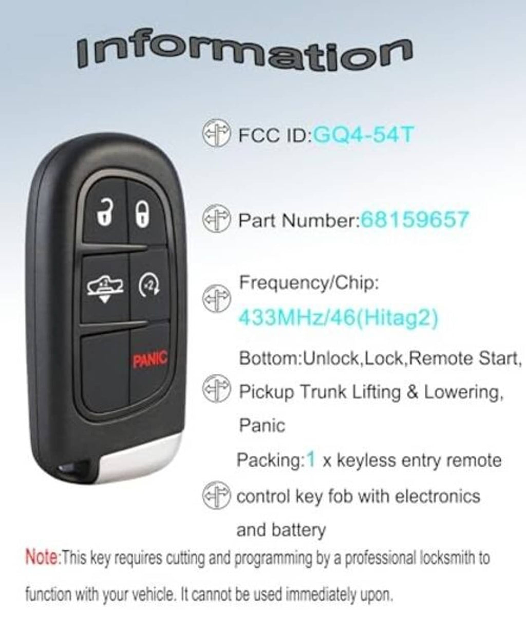 Keyless entry remote fob with FCC ID and part number information
