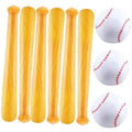 Orange inflatable baseball bats with woodgrain, paired with white baseballs with red stitching