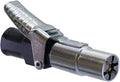 Steel tire inflator connector with black grip and silver locking sleeve
