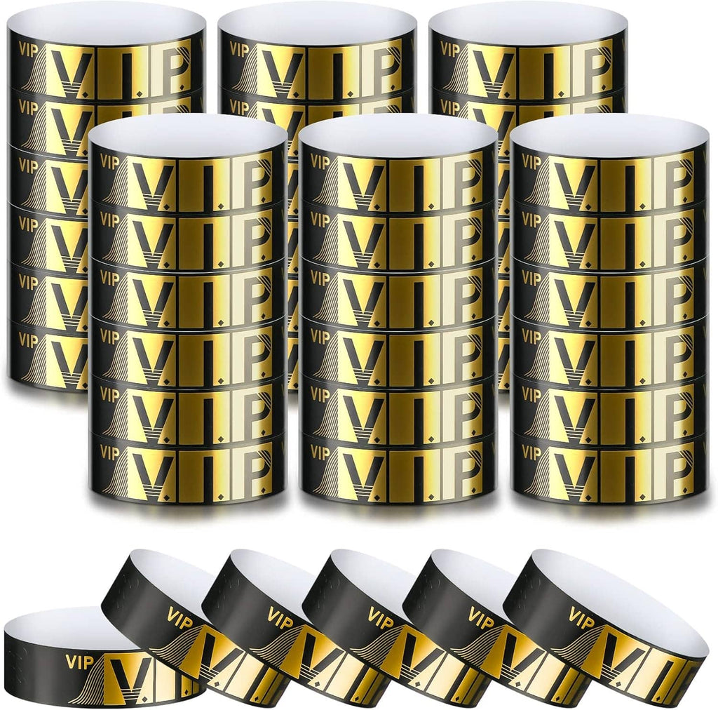 Gold and black VIP-logo event wristbands, paper waterproof roll pack with strips