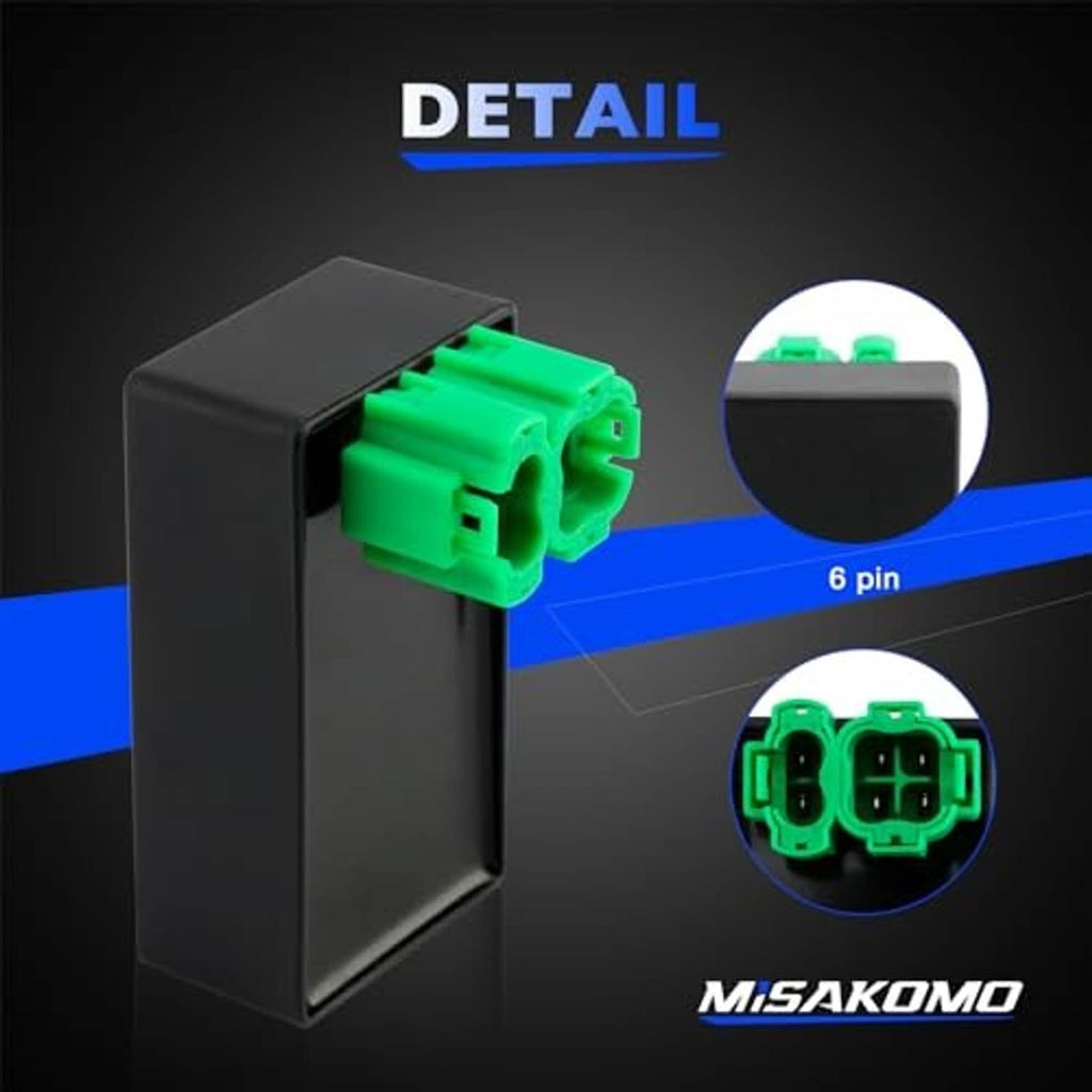 Black CDI cooling fan control box detail with green 6-pin connector