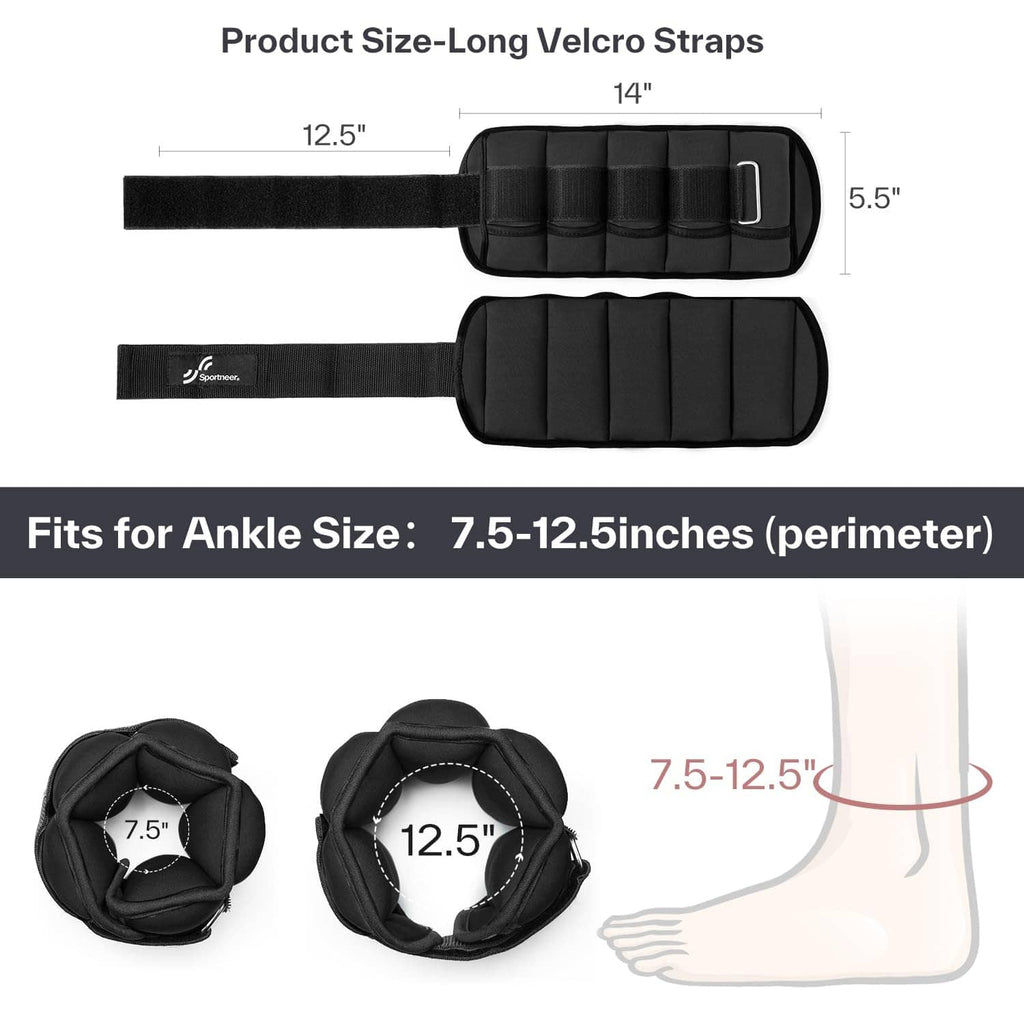 Black ankle weight set with long velcro straps and segmented weight pads