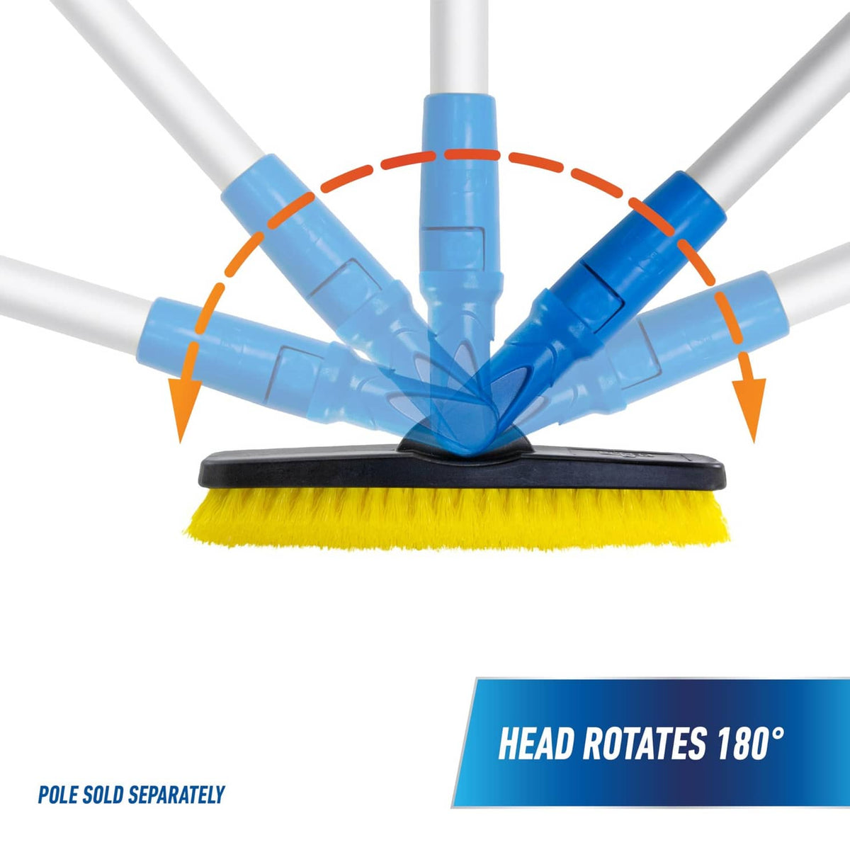 Rotating swivel grout brush head with bright yellow bristles for grout cleaning