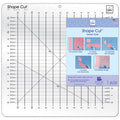 Transparent Shape Cut ruler with measurement grid, diagonal guides, and slot edges