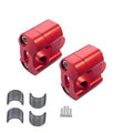 Red CNC motorcycle handlebar riser clamps with mounting holes and included inserts