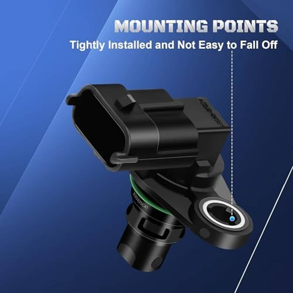 Camshaft position sensor with mounting point and circular gasket seal