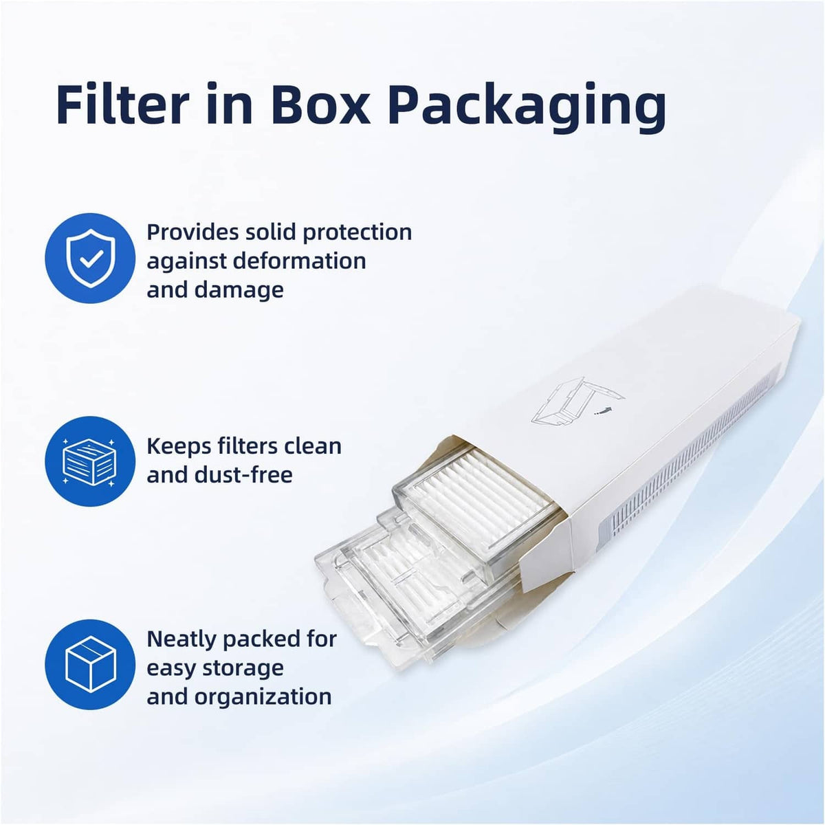 Boxed HEPA filter replacement pack with folded filter unit for robot vacuum