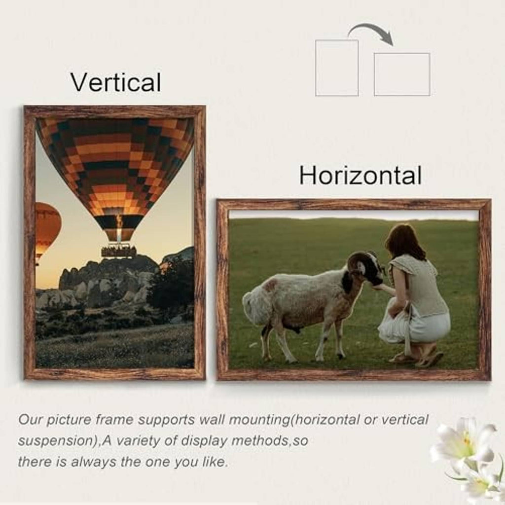 Brown picture frame showing both vertical and horizontal display orientation