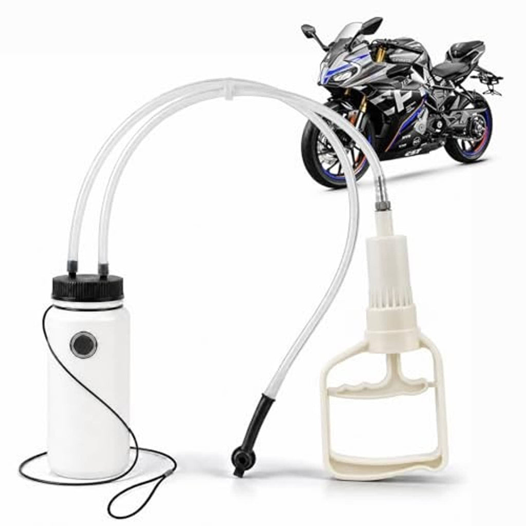 Brake bleeder bottle kit with 400ml white reservoir, clear tubing, and manual vacuum pump for motorcycles