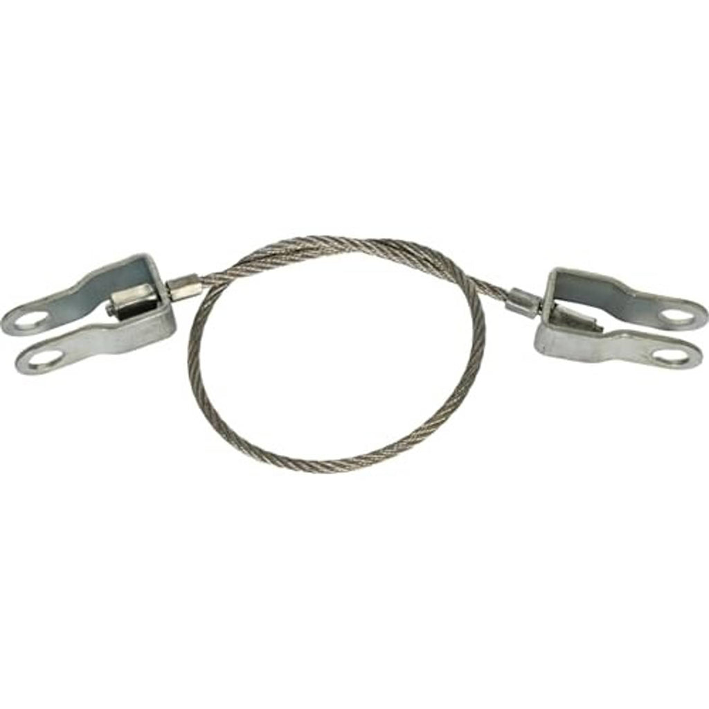Hood release cable set with braided steel coil and two metal loop clips, silver