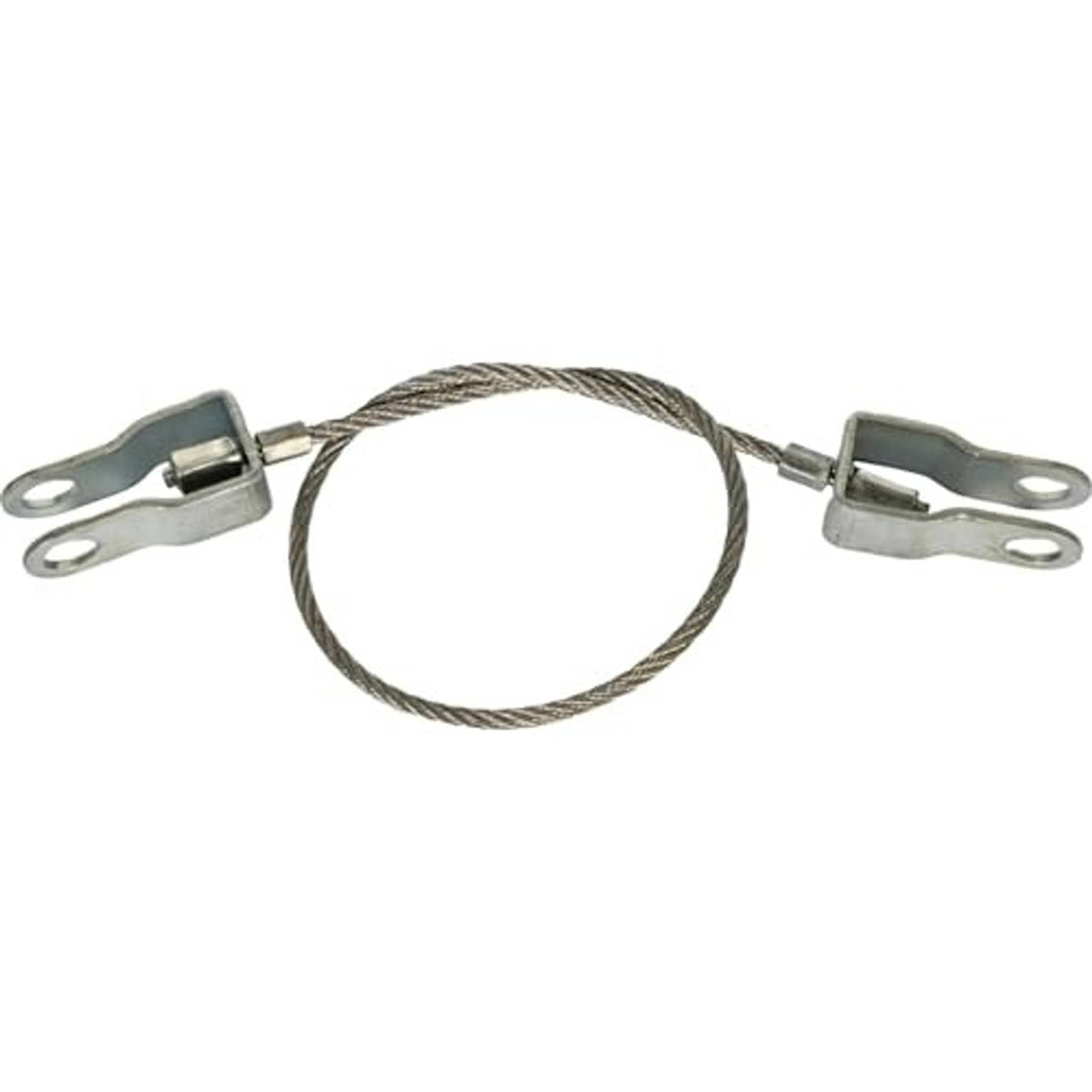 Hood release cable set with braided steel coil and two metal loop clips, silver