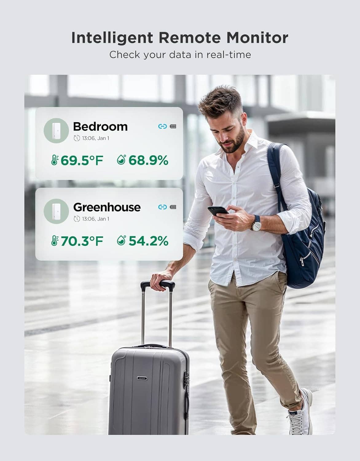 Smart humidity and temperature remote monitoring app on smartphone